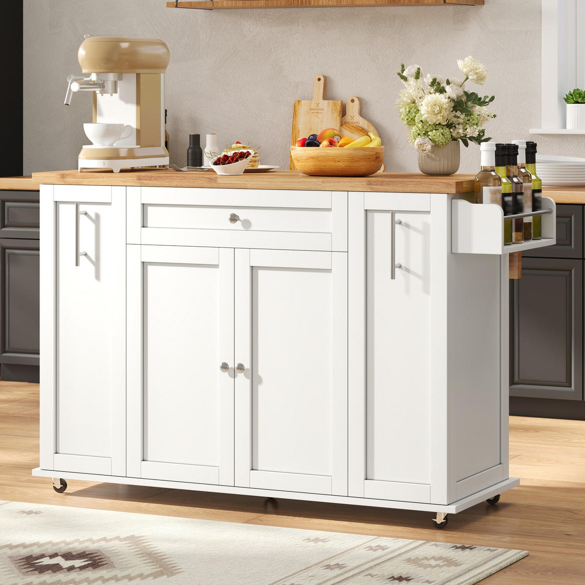 KÜCHENINSEL DE-41413 120/45-70/87 cm, klappbar, 3 Schubladen Weiß - Weiß, Holzwerkstoff (120/87/70cm) - ComfortXL