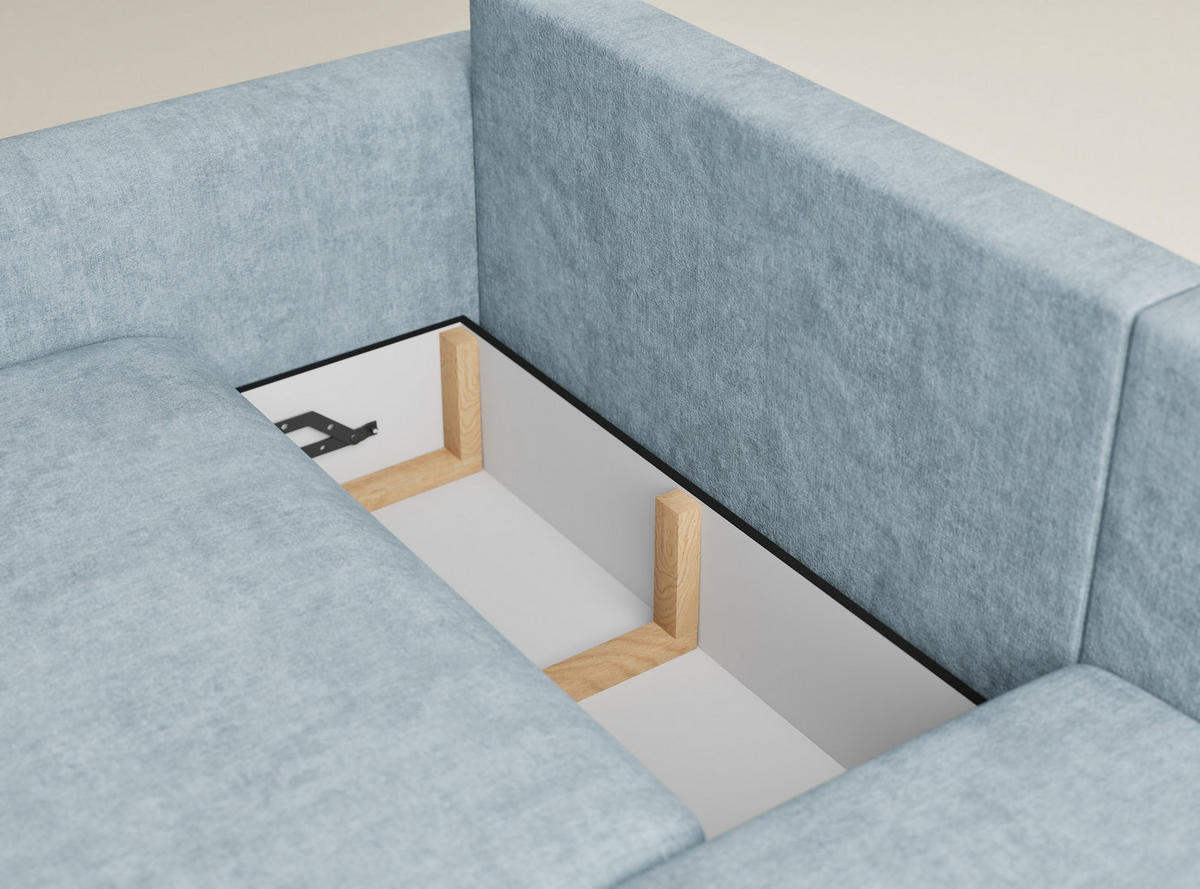 ECKSOFA MIT SCHLAFFUNKTION Leon Hellblau Webstoff - Schwarz/Hellblau, Holz/Holzwerkstoff (239/148cm) - Maison de Reve