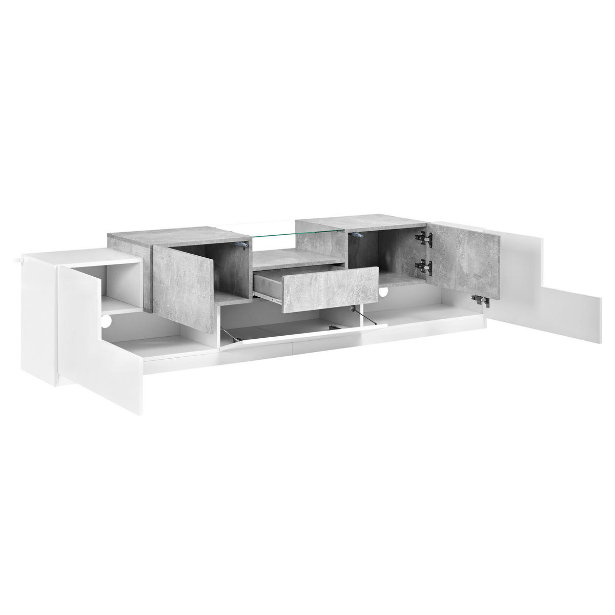 TV-SCHRANK 200/38.5/48.5 cm Weiß mit 7 Türen und 1 Schublade - Weiß, Holzwerkstoff (200/48.5/38.5cm) - Oxeza