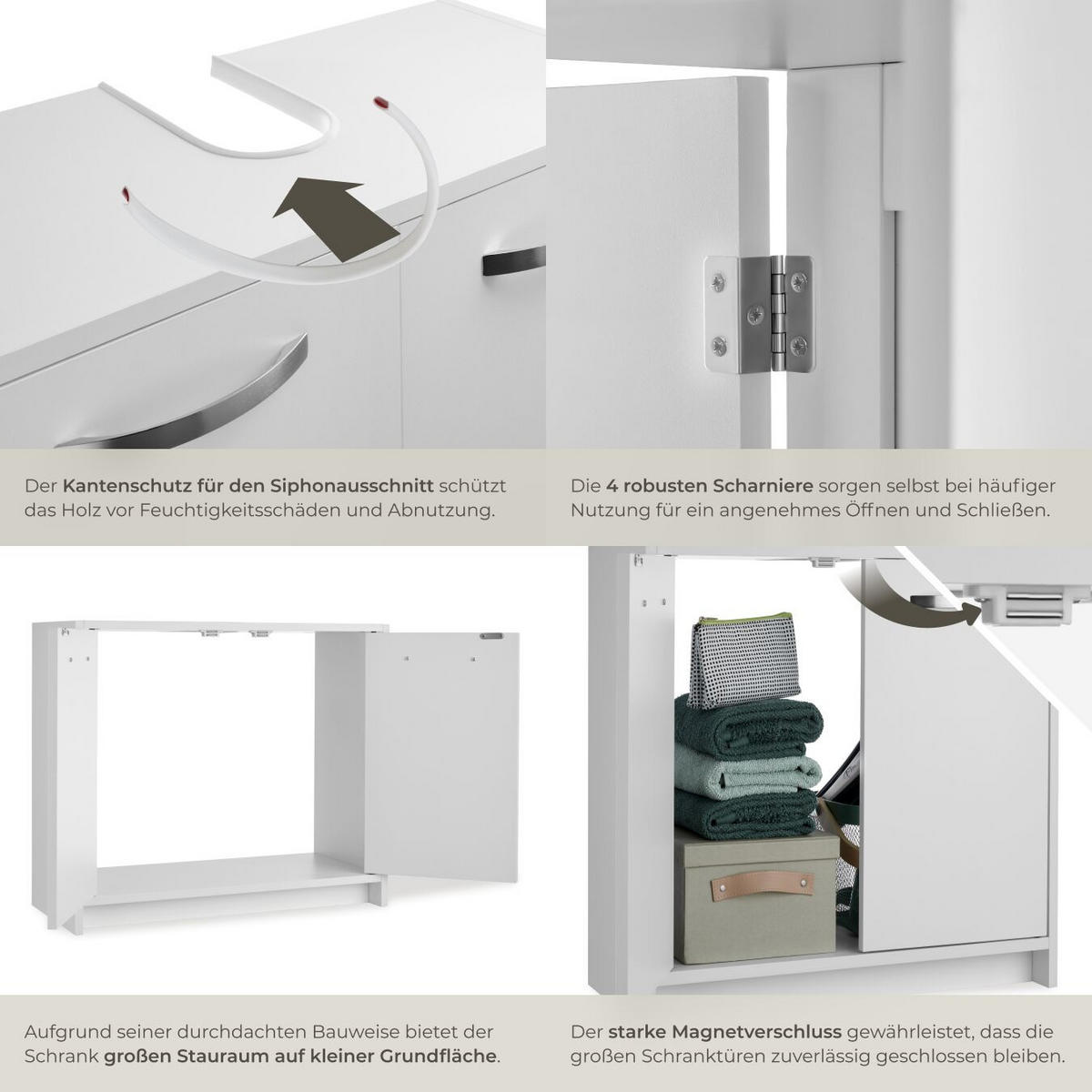 WASCHBECKENUNTERSCHRANK Katalina, 63 x 31 x 55 cm , weiß - Weiß, Holzwerkstoff (63/55/29cm) - tectake