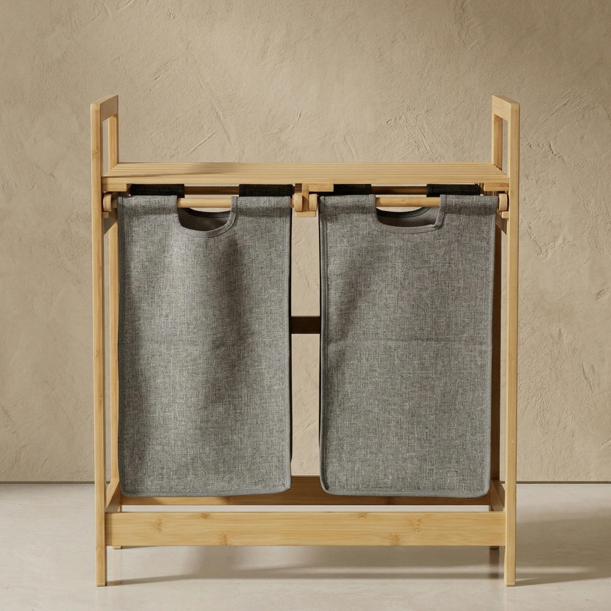 WÄSCHEKORB Bambus Tela 70 l 33/63/74 cm - Grau, Textil (63/74/33cm) - NUXIO