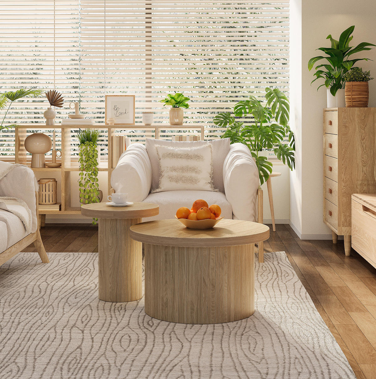 COUCHTISCH, doppelter runder Tisch, 66/66/40 cm + 40/40/46 cm modernes Design, Naturfarben - Naturfarben, Holzwerkstoff (106/106/46cm) - Redom