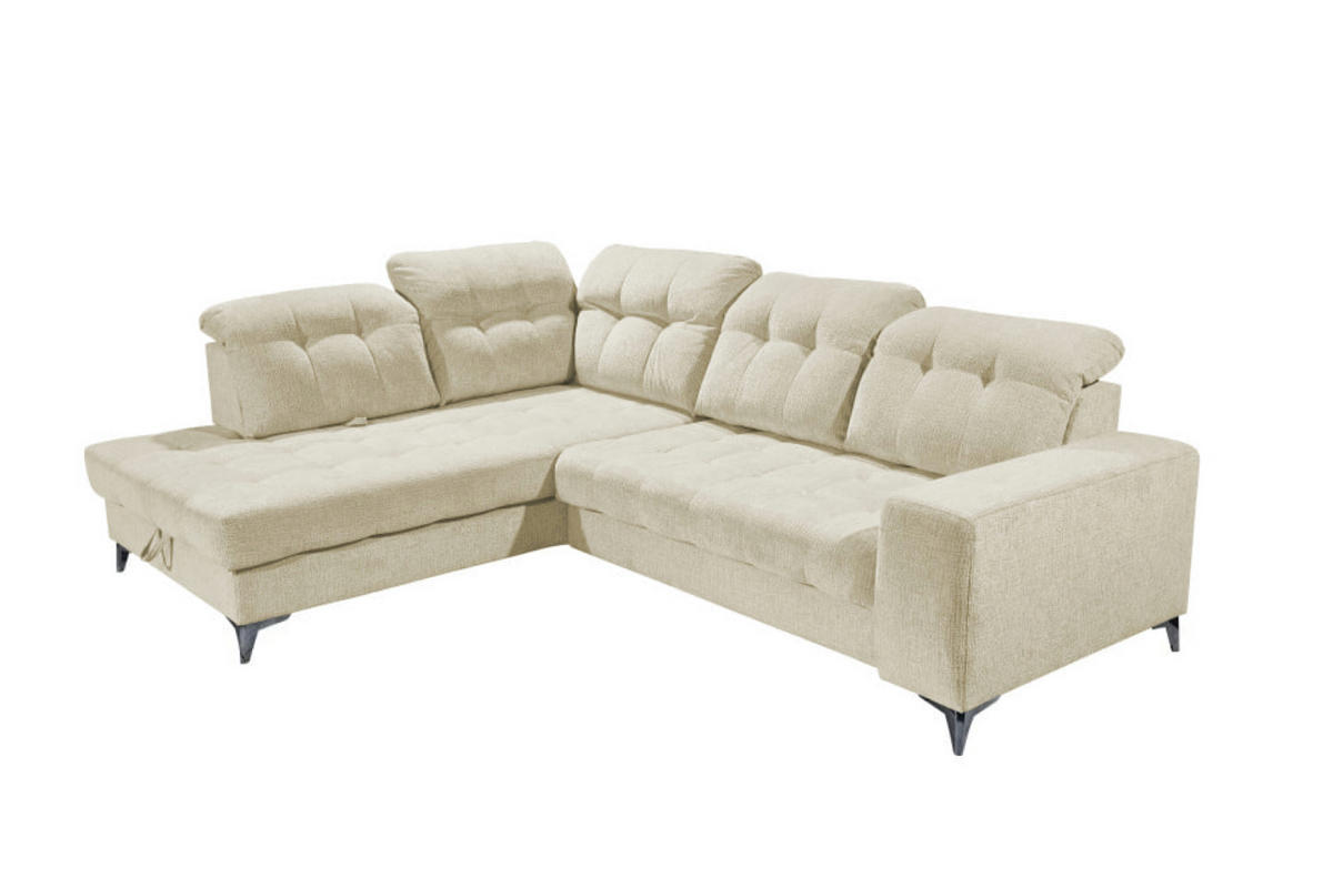 ECKSOFA mit elektronischem Sitzvorschub, Bettkasten und USB-Anschluss - Beige/Schwarz, Textil/Metall (289/220cm) - ed exciting design