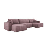 ECKSOFA Poso XXL U-förm, Schlaffunktion, weiche Kissen, Bettkasten, hochwertige Polsterung, lose Rückenkissen, freistehend, 377x143x83 cm Pink - Pink, Holz/Textil (377/83/143cm) - DomoHome