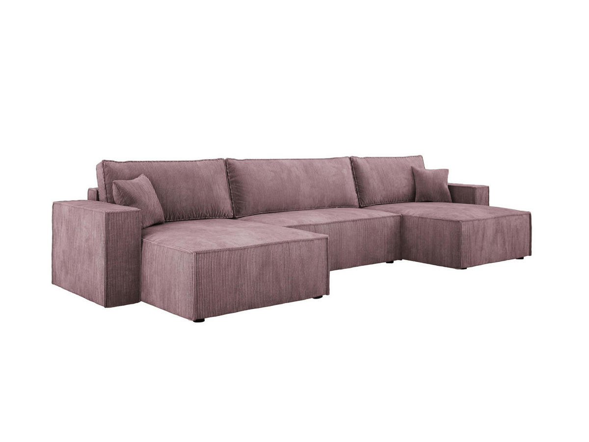 ECKSOFA Poso XXL U-förm, Schlaffunktion, weiche Kissen, Bettkasten, hochwertige Polsterung, lose Rückenkissen, freistehend, 377x143x83 cm Pink - Pink, Holz/Textil (377/83/143cm) - DomoHome