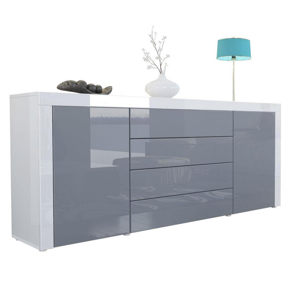 SIDEBOARD La Paz Grau Hochglanz / Weiß Hochglanz - Grau, Holzwerkstoff (167/72/35cm) - Vladon