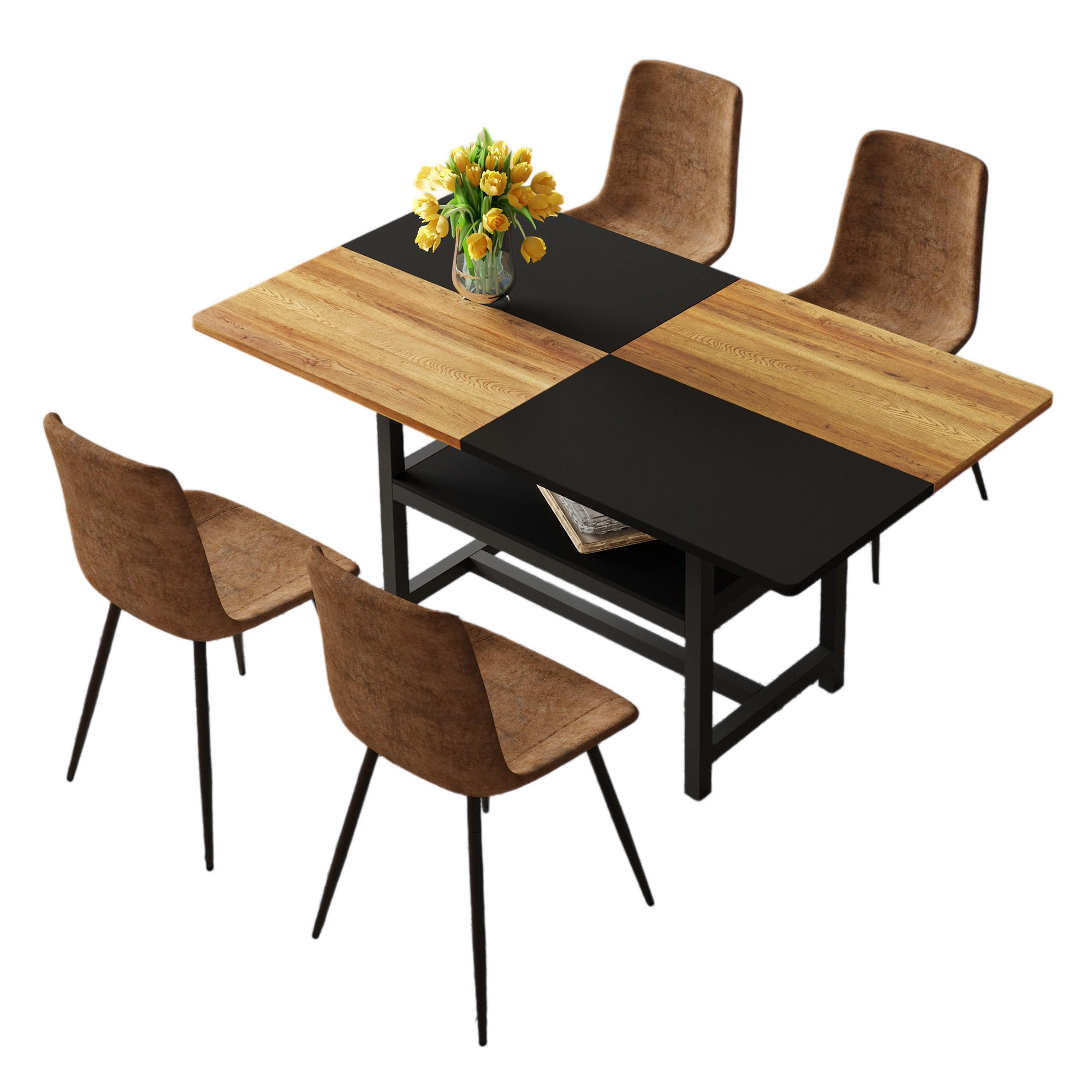 ESSGRUPPE DE-39360 5-teilig, mit Ablagefach und 4 Stühlen Braun - Braun, Holzwerkstoff (160/76/90cm) - ComfortXL
