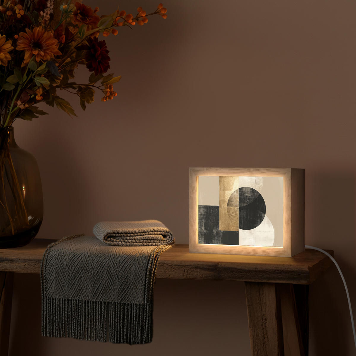 NÁSTĚNNÁ LAMPA Abstraktní - Moderní - Černá - Zlatá 20x15 cm - písková barva, kompozitní dřevo (20/15/8cm) - OnlyWow