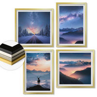 WANDBILDER 4er Set - 50x50 cm & 40x60 cm Goldrahmen - Nachthimmel Berge Nebel Hirsch - Goldfarben, Kunststoff (50/50cm) - ArtPrintCave