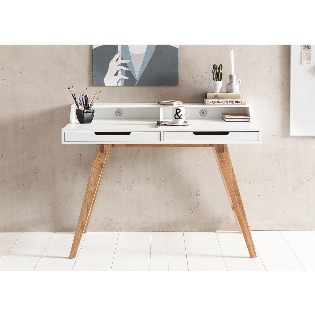 Thumbnail - Kadima Design Schreibtisch, Weiß, Holz, 2 Schubladen, Rechteckig,Rechteckig, Kufe, 110x85x60 cm, Arbeitszimmer, Schreibt...
