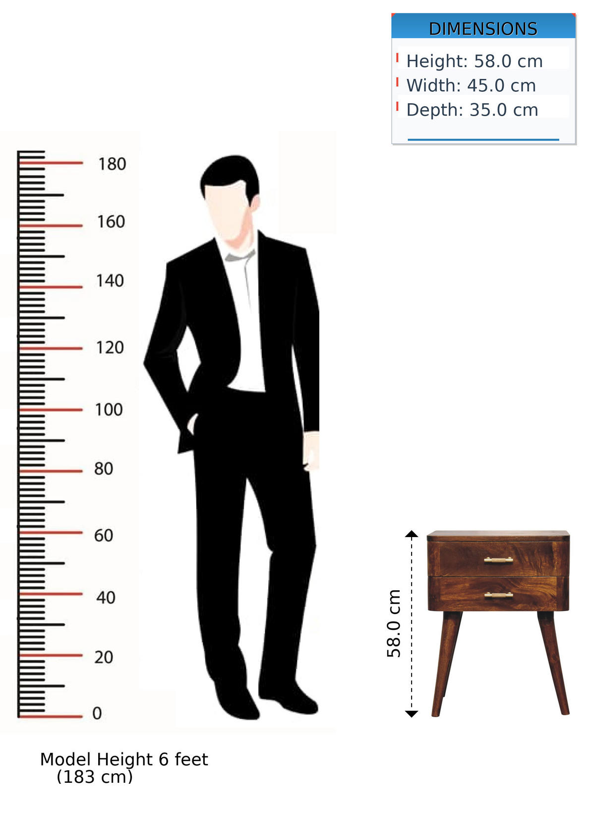 NACHTTISCH T-Bar, 2 Schubladen, Nordischer Stil, braun - Messingfarben/Braun, Mangoholz/Holz (45/58/35cm) - Artisan Furniture