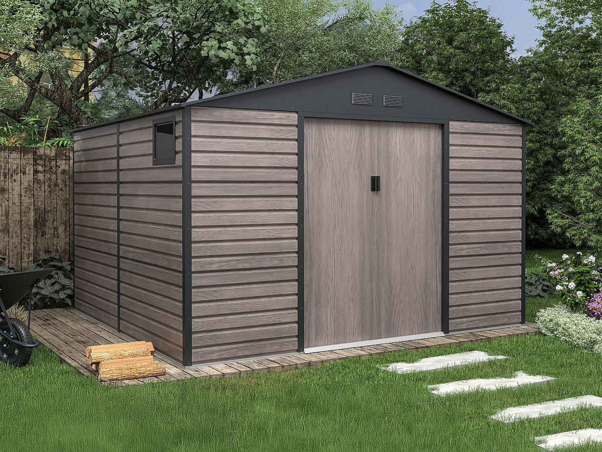 SCHREBERGARTENHAUS - 330 cm x 309 cm - metall - anthrazitgrau, naturfarben dunkel Adelmo - Anthrazit, Metall (330/229/309cm) - Vente-Unique