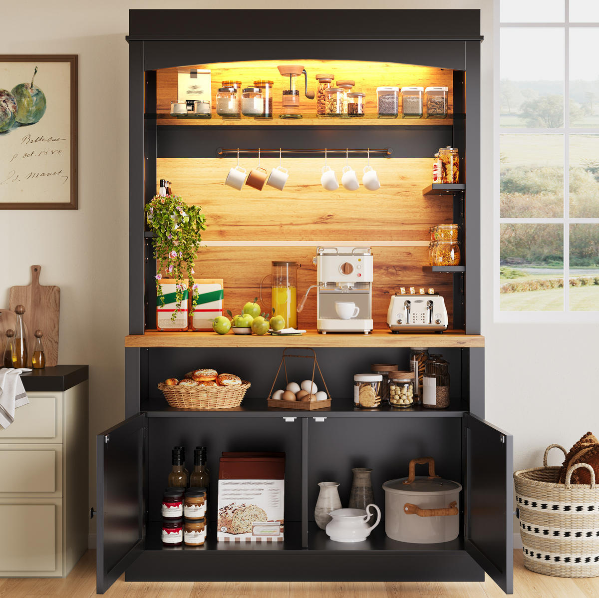 BUFFET 107/184/43 cm Schwarz aus MDF und Metall mit LED-Beleuchtung - Schwarz, Holzwerkstoff (43/184/107cm) - OKMYHOME