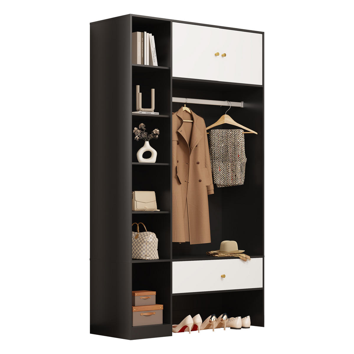 GARDEROBENSET Kompakt Schwarz Weiß 105x40x185cm - Multicolor, Holzwerkstoff (40/185/105cm) - FLIEKS