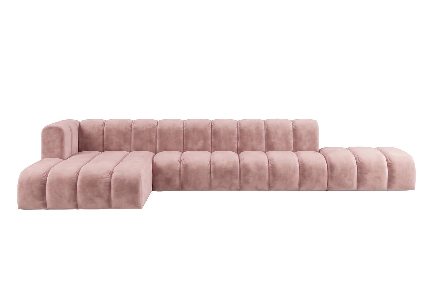 ECKSOFA Modulares In L-Form Mit Hocker, Velvet-Stoff Riviera, Hellrosa, Links, GRAND - Hellrosa, Holz (386/179cm) - Kaiser Möbel