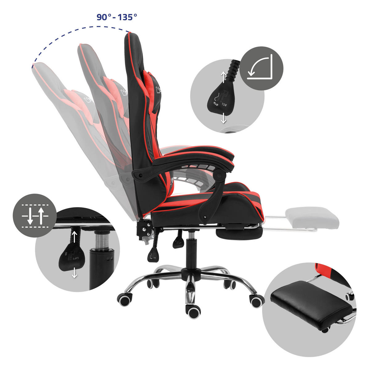 GAMING-STUHL schwarz rot - Rot, Metall (62/128/62cm) - ML-DESIGN
