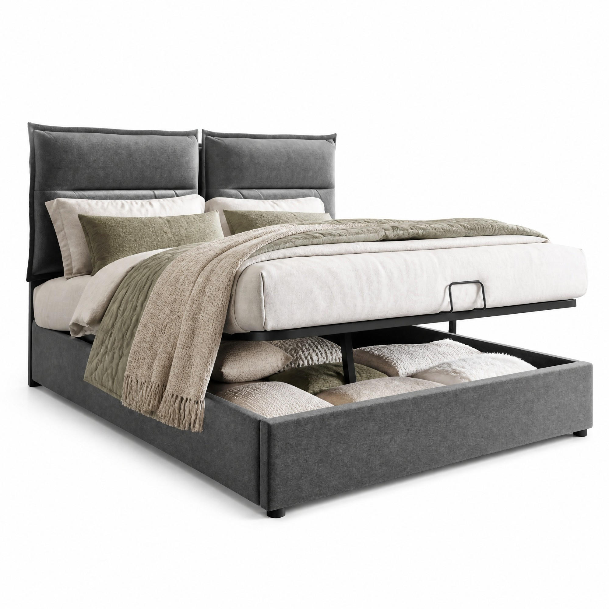 POLSTERBETT 140/200 cm in Grau Samt mit Bettkasten, verstellbarem Kopfteil und Matratze - Grau, Holzwerkstoff/Textil (140/200cm) - CHICFURN