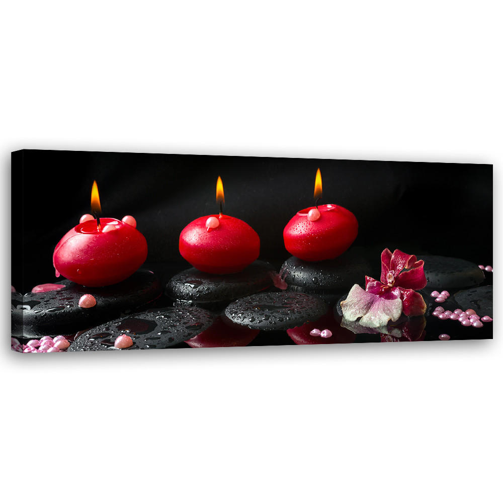 WANDBILD stones zen spa kerze - Schwarz, Textil (90/30cm) - Feeby