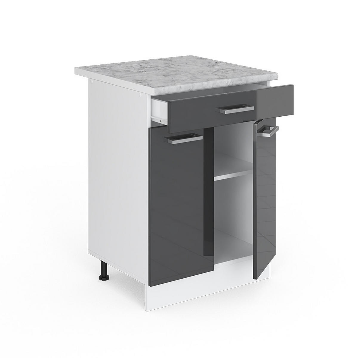 UNTERSCHRANK R-Line Anthrazit Hochglanz 60 cm mit Schubladen - Schwarz Hochglanz/Weiß, Holzwerkstoff (60/81.6/60cm) - Vicco