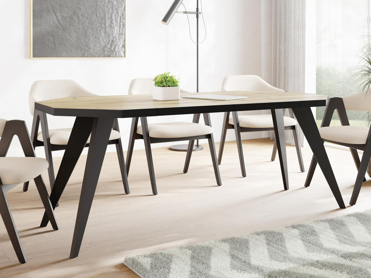 ESSTISCH Diamond Black achteckiger ausziehbarer, Wotan Eiche 100-200/100/76 cm - Eiche Wotan/Schwarz, Holz/Holzwerkstoff (100/100/77cm) - WFL GROUP