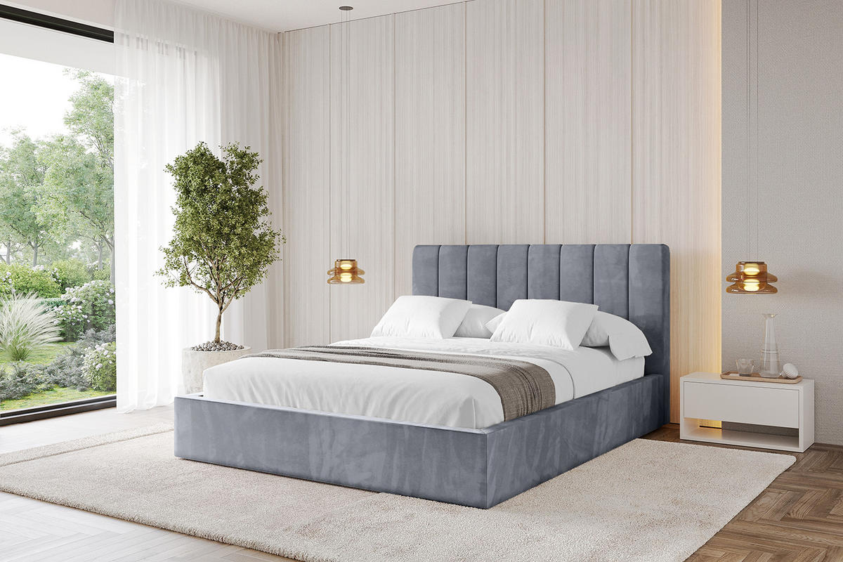 POLSTERBETT mit Bettkasten und Lattenrost, Bett mit Matratze H3/H4 - STERA 160x200 Grau - Grau, Holzwerkstoff/Textil (160/200cm) - ALTDECOR