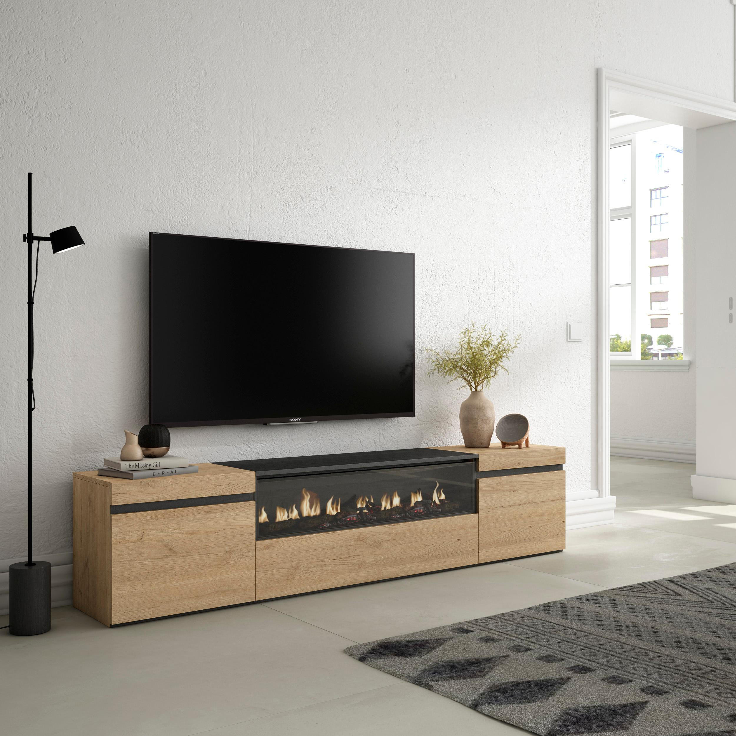 LOWBOARD Elektrokamin, eiche, schwarz, 200/35/45cm - Eichefarben, Holzwerkstoff (200/45/35cm) - Skraut Home