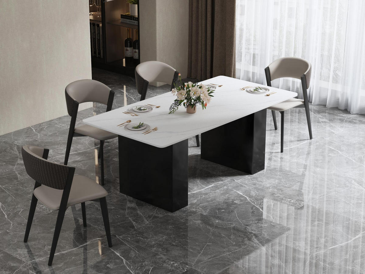 ESSTISCH MODIG Weiß 200x100x75 cm - Weiß, Stein (100/200/75cm) - FURNLUX