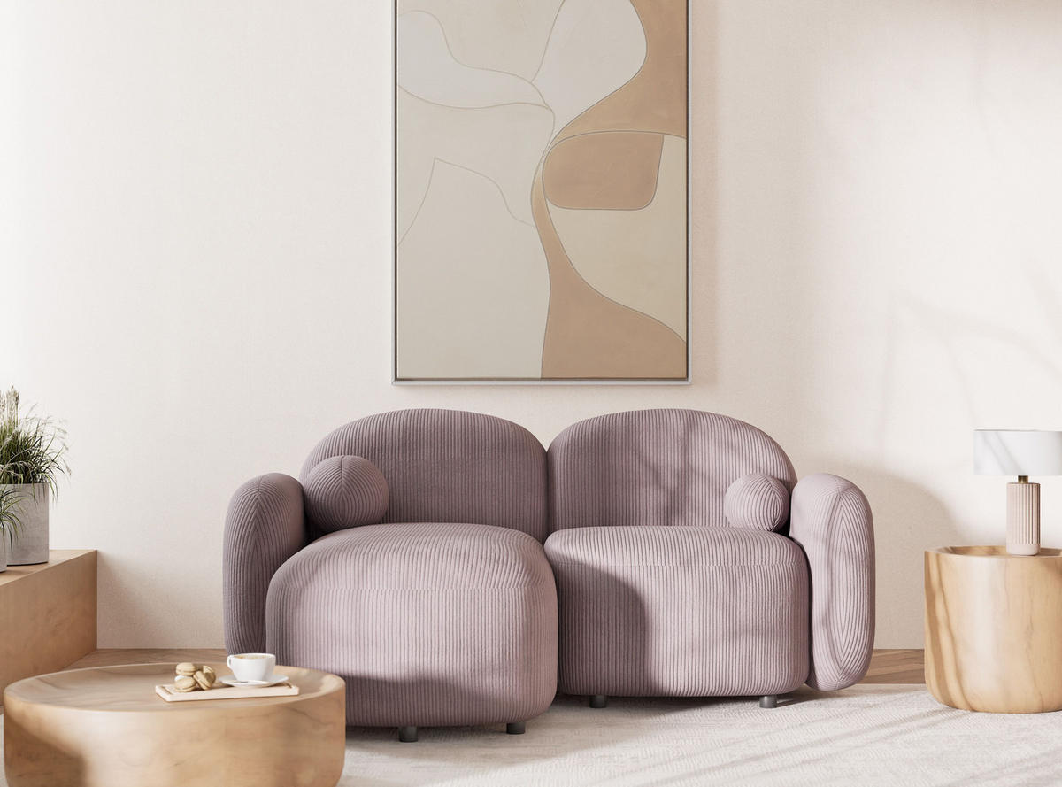 ECKSOFA Bahama Lila Samtstoff - Links Seite - Flieder/Schwarz, Holz/Holzwerkstoff (146/190cm) - Maison de Reve