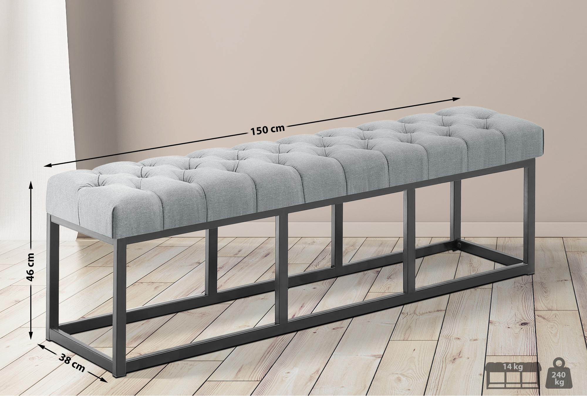 SITZBANK 150/38 cm Stoff Grau - Schwarz/Grau, Textil/Metall (150/46/38cm) - CLP