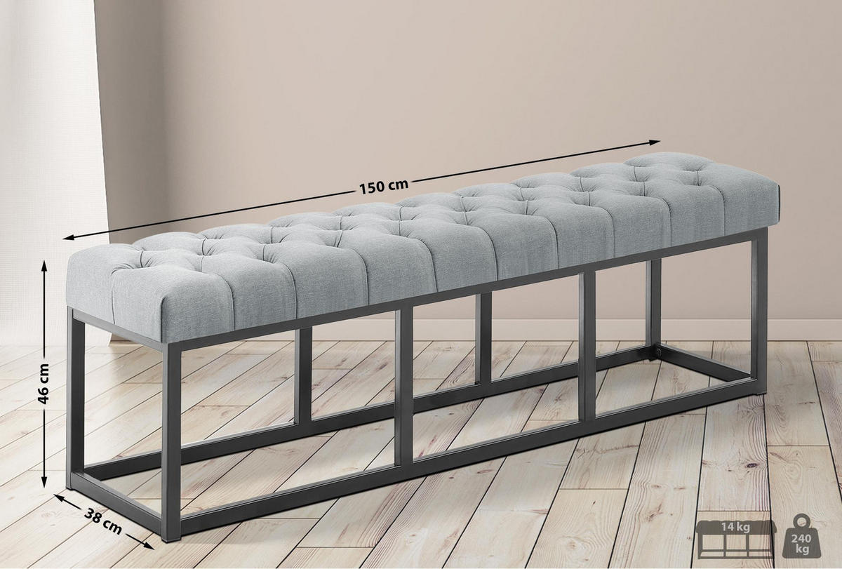 SITZBANK 150/38 cm Stoff Grau - Schwarz/Grau, Textil/Metall (150/46/38cm) - CLP