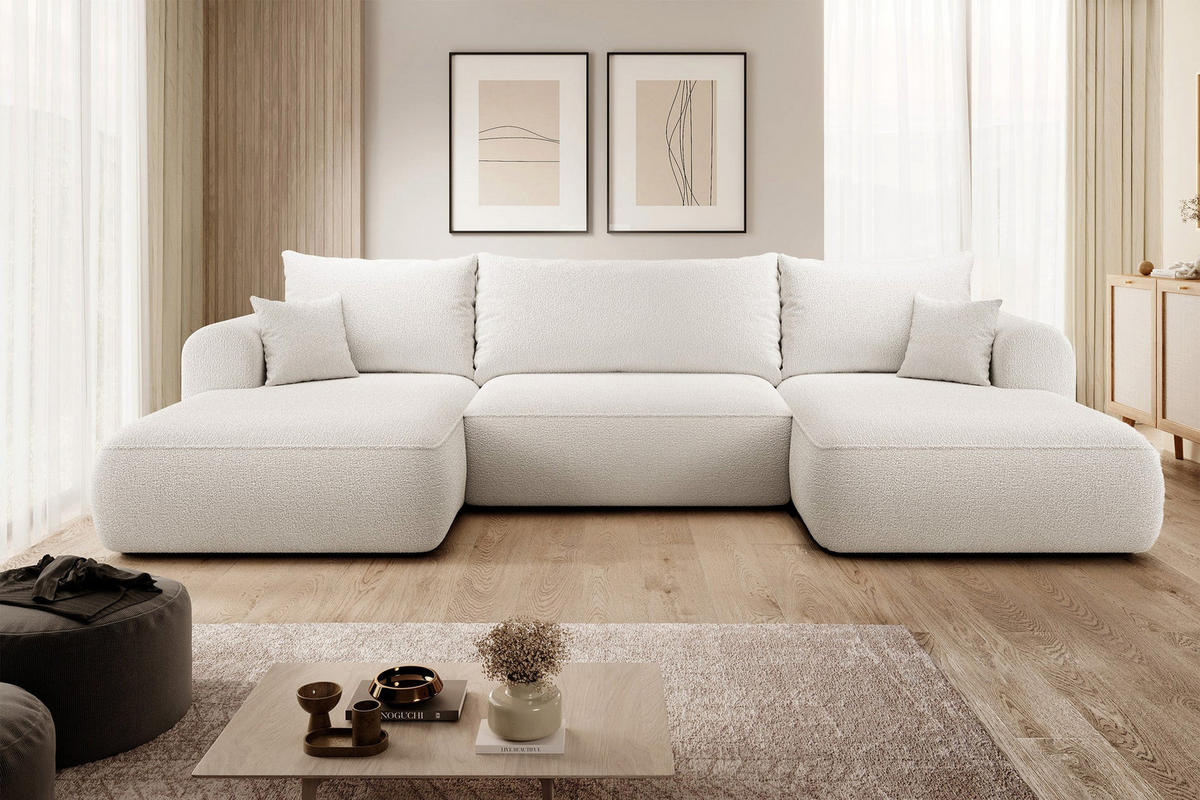 ECKSOFA Ovo Creme Bouclé - Creme/Schwarz, Kunststoff/Textil (380/95/167cm) - Selsey
