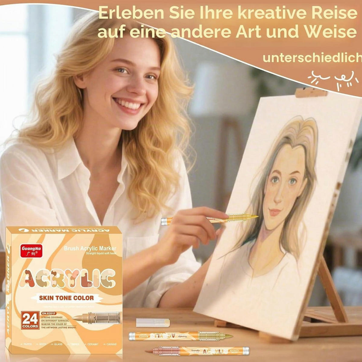ACRYLSTIFTE 24er Set Hauttöne Wasserfest - Multicolor, Kunststoff (10/2/15cm)