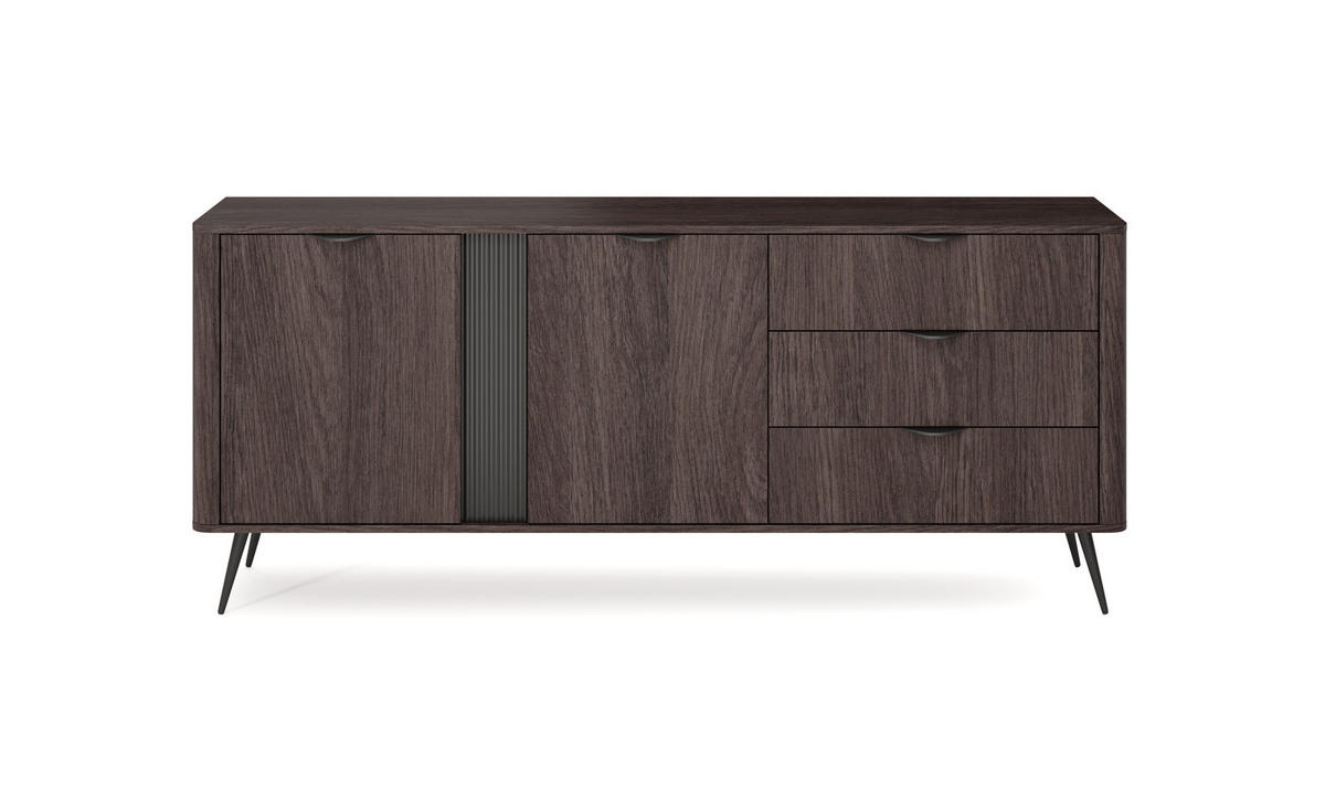 SIDEBOARD Terzo 2D 3S Eiche Dunin mit Rillendekor - Schwarz Metallfüße - Eichefarben/Schwarz, Holz/Holzwerkstoff (195/81/38cm) - Ravio