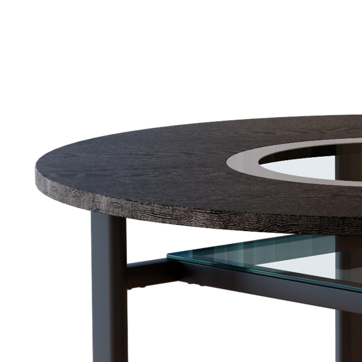 ESSTISCH 100 cm in Schwarz mit Glaseinlage und Glasablage - Schwarz, Holzwerkstoff (100/100/76cm) - Flora Grace