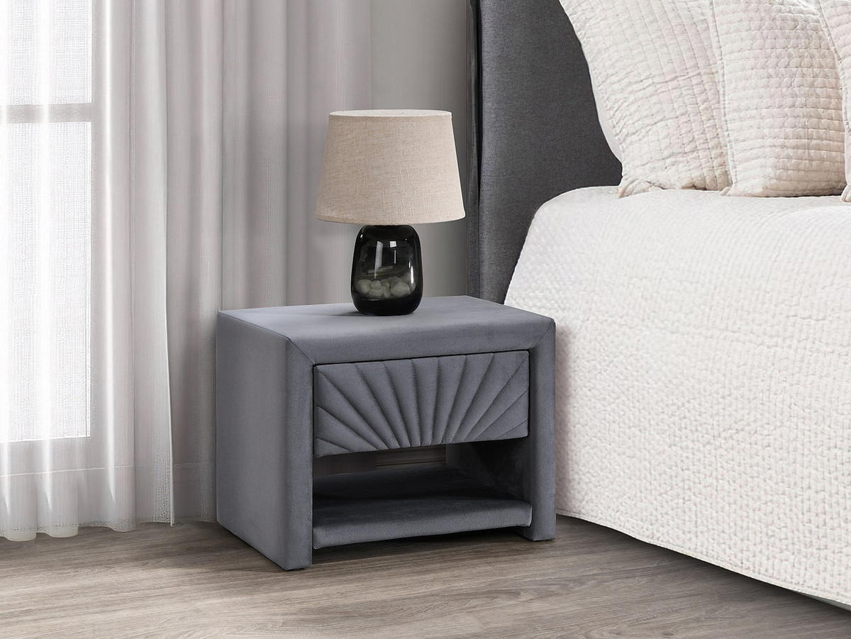 NACHTTISCH mit 1 Schublade & 1 Ablage - Samt - Anthrazitgrau - ULAMI - Anthrazit, Textil (50/41/35cm) - Vente-Unique