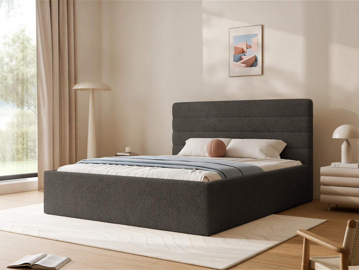 POLSTERBETT MIKO 160/200 cm Bettkasten, Dunkelgrau - Dunkelgrau, Holzwerkstoff/Textil (160/200cm) - Idohome