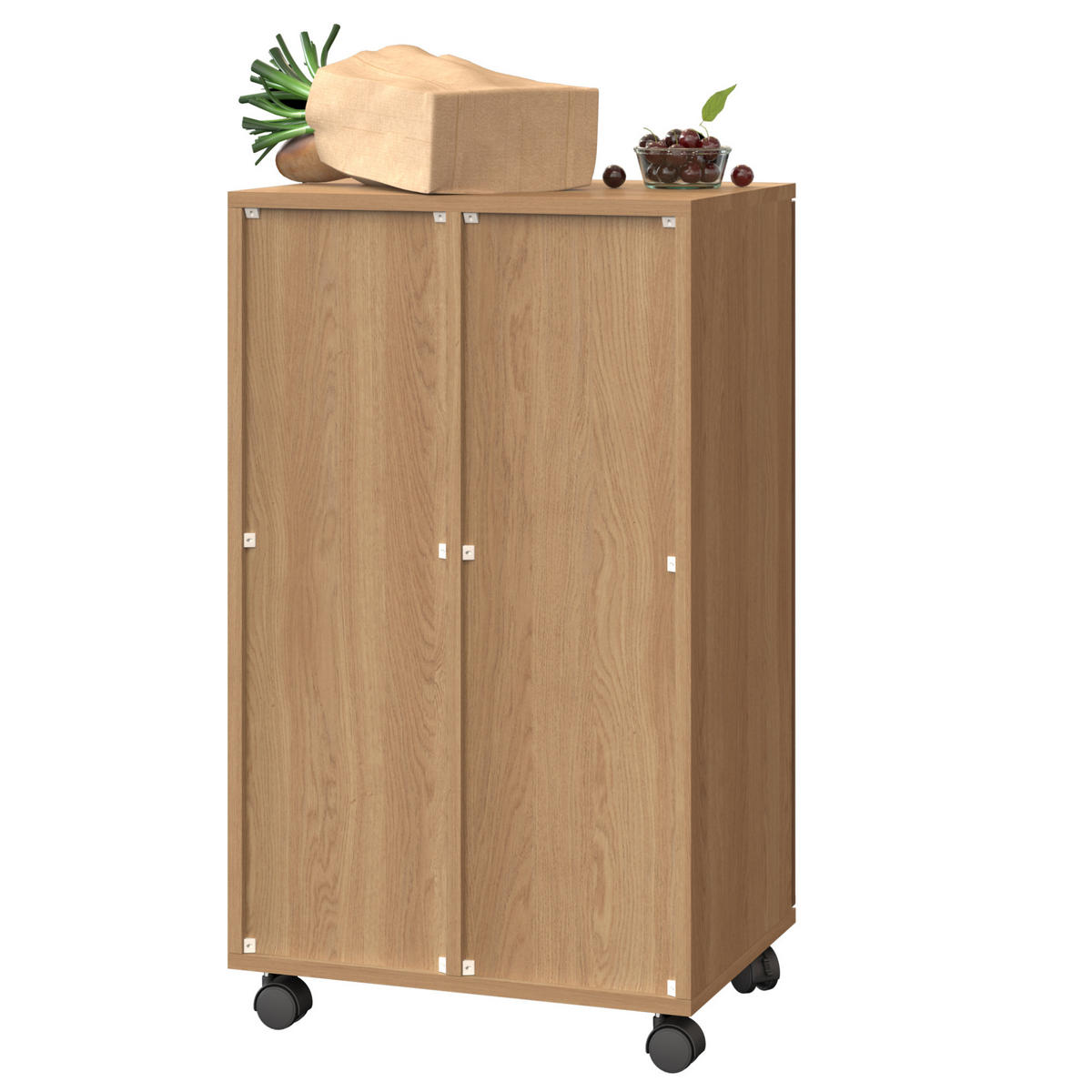 KOMMODE 46,7/35/80 cm aus MDF mit 2 Fächern, Rollen und 180° Türen, Natur - Naturfarben, Holzwerkstoff (46/80/35cm) - Redom