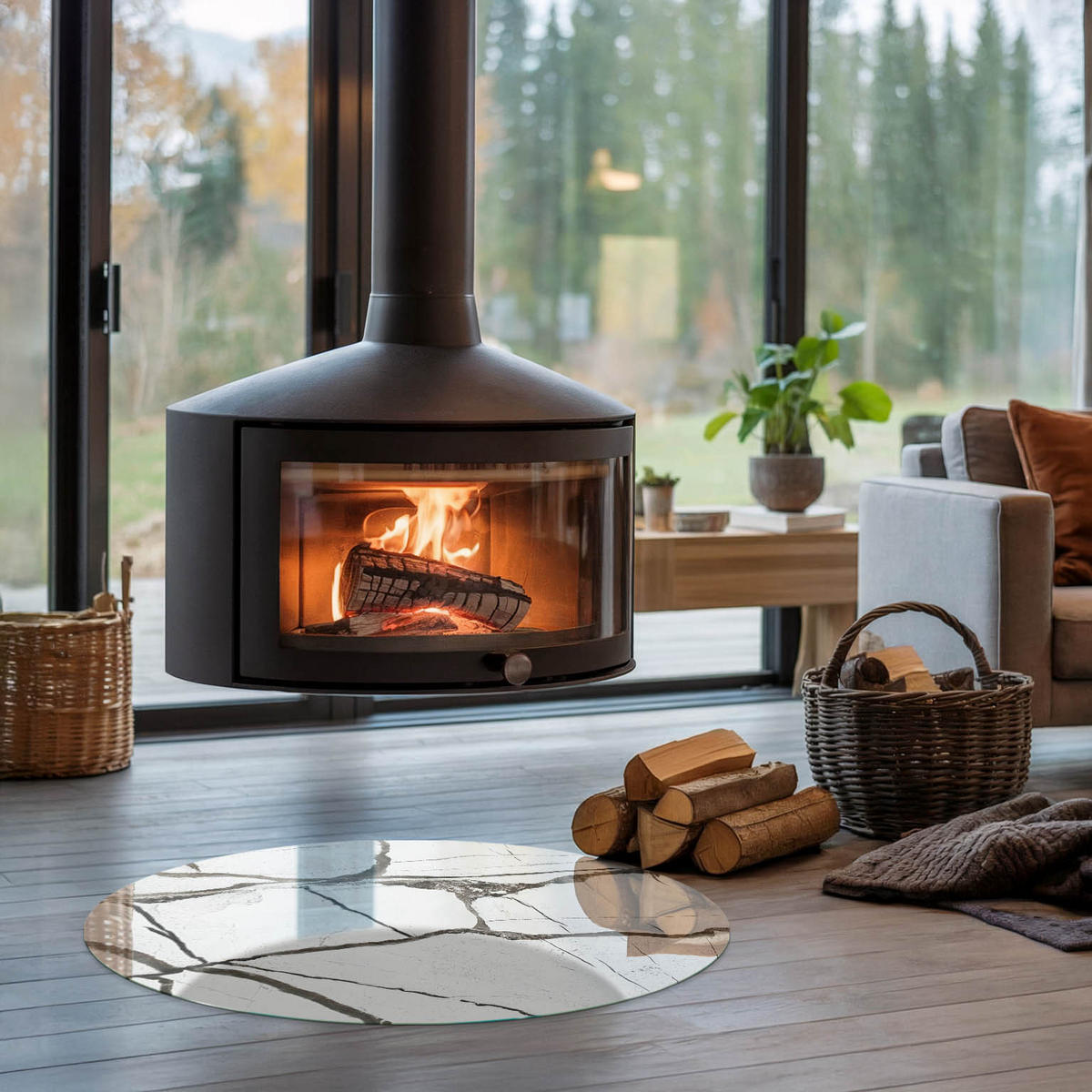 GLASPLATTE für Kamin Ø 80 cm - Weiß, Glas (80/80/0.4cm) - TULUP