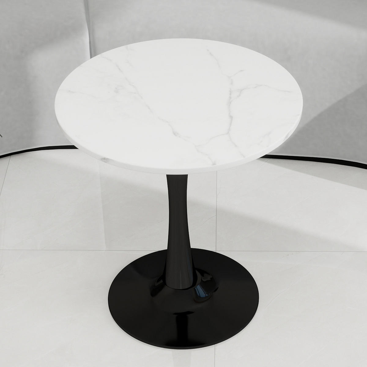 COUCHTISCH Ø 70,1 cm im minimalistischen Design mit runder Tischplatte aus Kunstmarmor, Schwarz/Weiß - Weiß, Stein (70/70/72cm) - Modfu