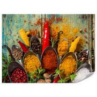 FOTOTAPETE für Küche Gewürze Holz Rustikal Paprika Ingwer 150x105 - Türkis/Blau, Papier (150/105cm) - Muralo