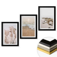 WANDBILDER 3er-Set - 20x30 cm Schwarzer Rahmen - Strandgras, Wellen, Steine, Boho-Stil - Schwarz, Kunststoff (20/30cm) - ArtPrintCave