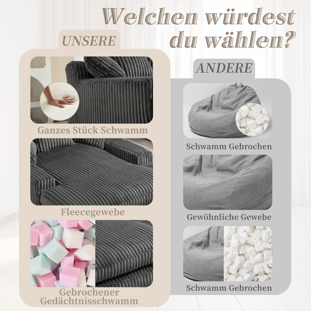 CHAISELONGUE Cord mit 3 Kissen 125/155/63 cm Dunkelgrau - Dunkelgrau, Textil (63/125/155cm) - Redom