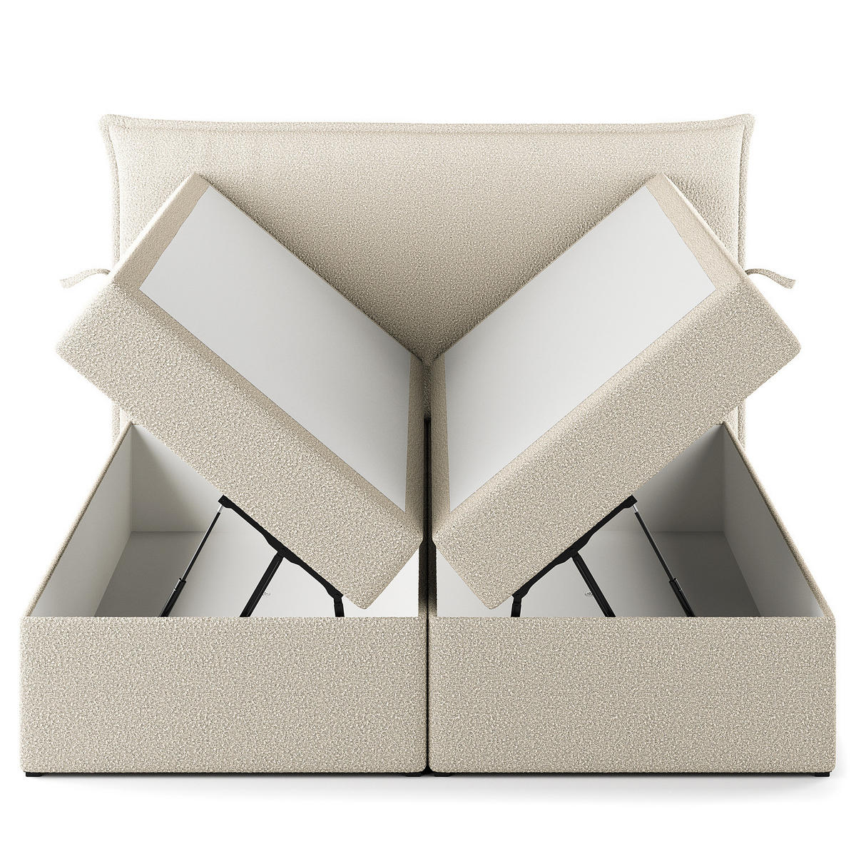 BOXBETT mit Stauraum - Bouclé - Creme, Holzwerkstoff/Textil (180/200cm) - home24