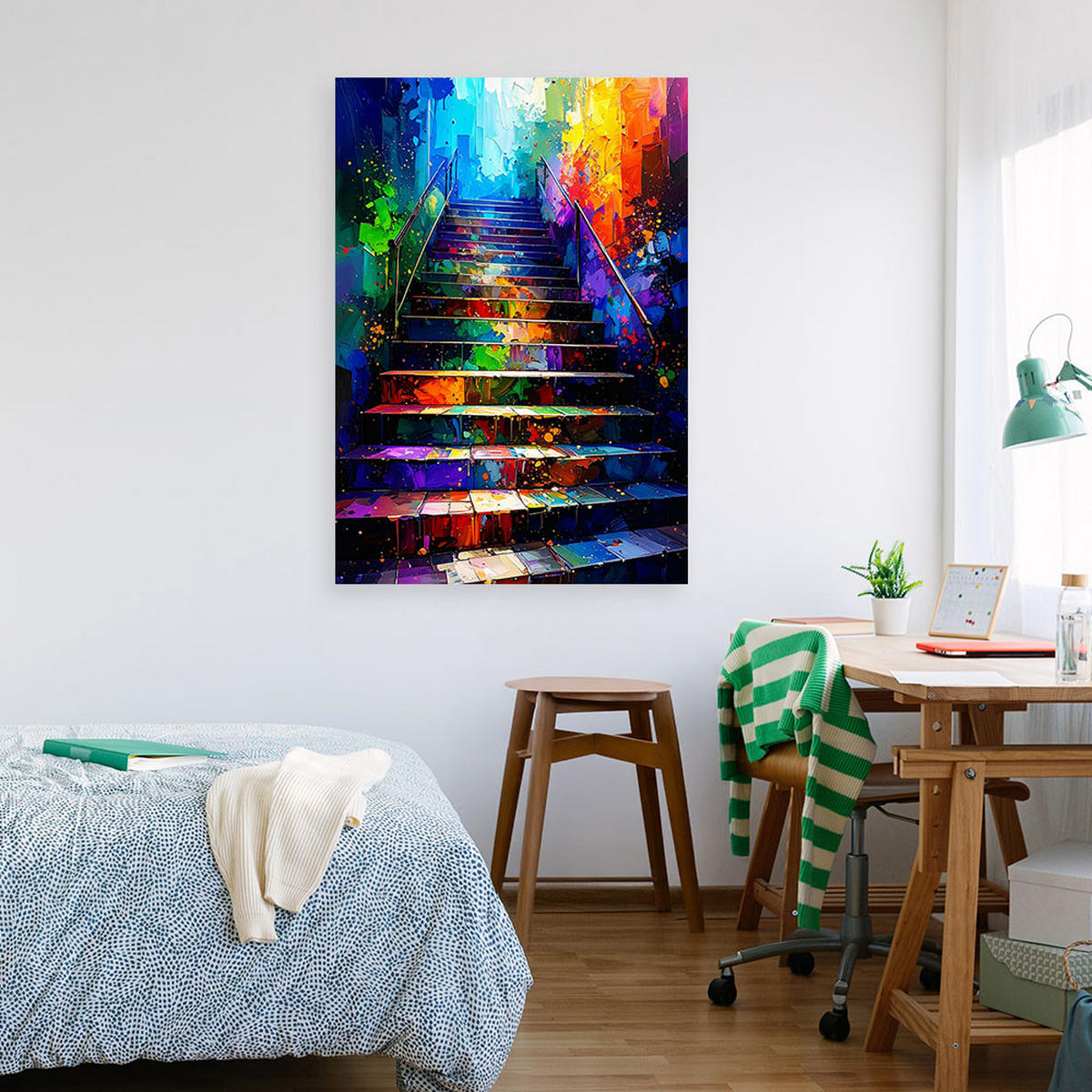 LEINWANDBILD Bunte Treppe Abstrakt 40x60cm - Multicolor, Textil (40/60cm) - Feeby