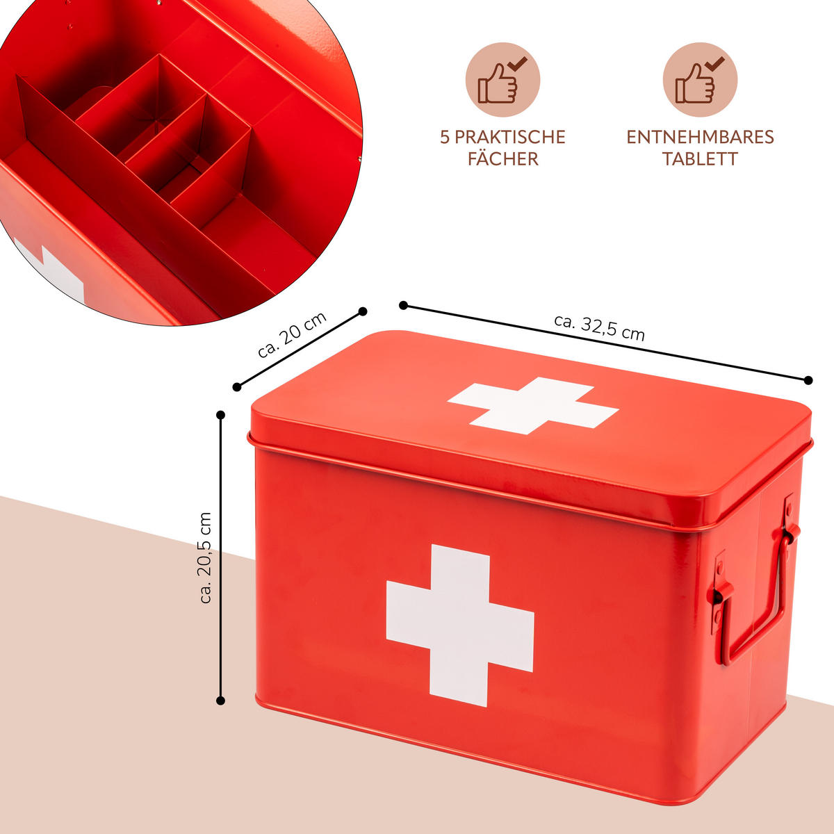 MEDIZINBOX, rot, Metall - Rot, Metall (32.5/20.5/20cm) - eluno
