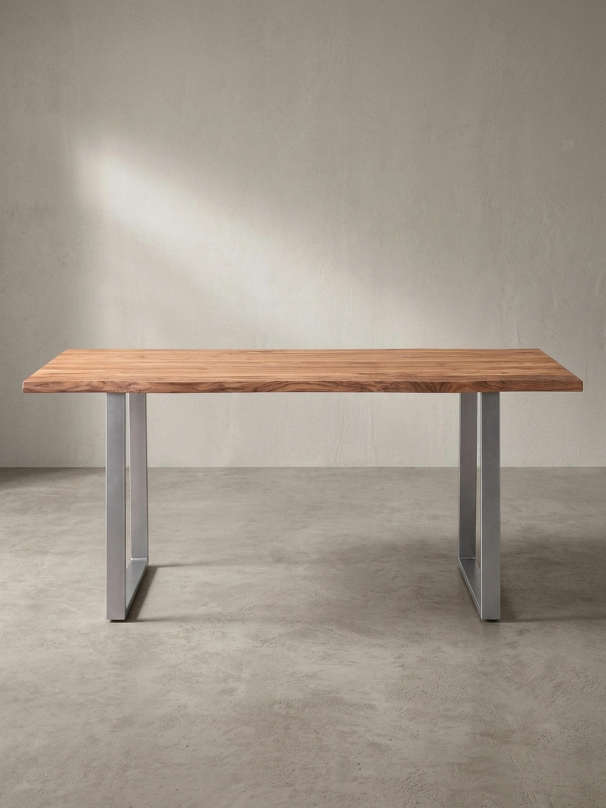 ESSTISCH Massivholz Baumkante Metallgestell Handgefertigt TARN, Goldbraun-Chrom 120x60x76 cm - Chromfarben/Braun, Holz/Metall (60/120/76cm) - KADIMA DESIGN
