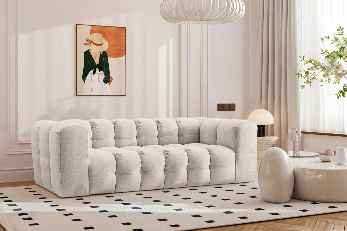 SOFA 3-Sitzer, Komfort, BALOO, Stoff Schenille, Ecru - Ecru, Holz (222/75/106cm) - Kaiser Möbel