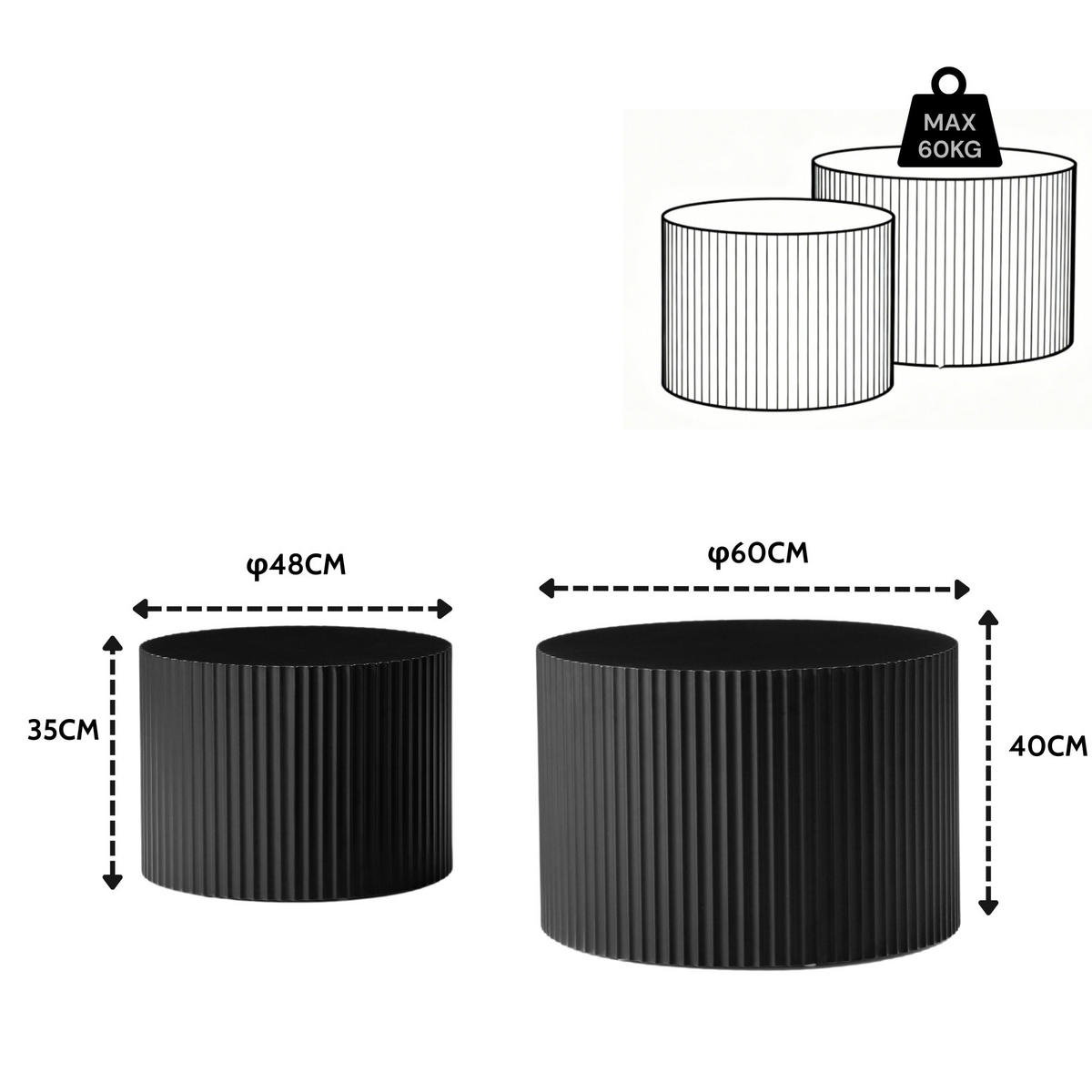 COUCHTISCH-SET 60/60/40 cm schwarz aus MDF mit Nesting-Design - Schwarz, Holzwerkstoff (60/60/40cm) - OKWISH
