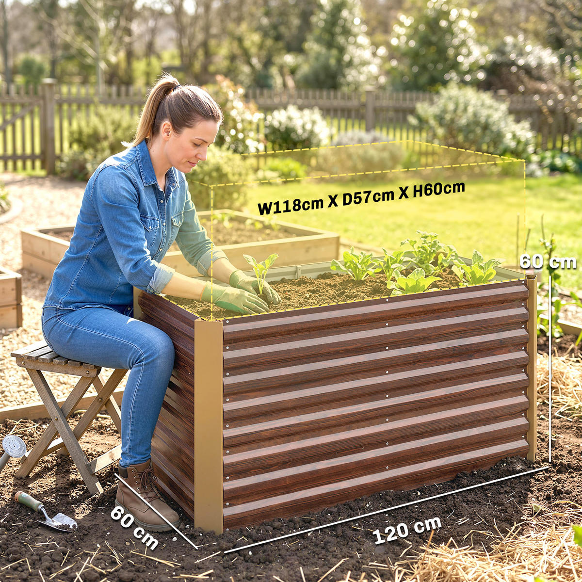 HOCHBEET-SET, 120L x 60B x 60H cm - Braun, Metall (60/60/120cm) - Outsunny