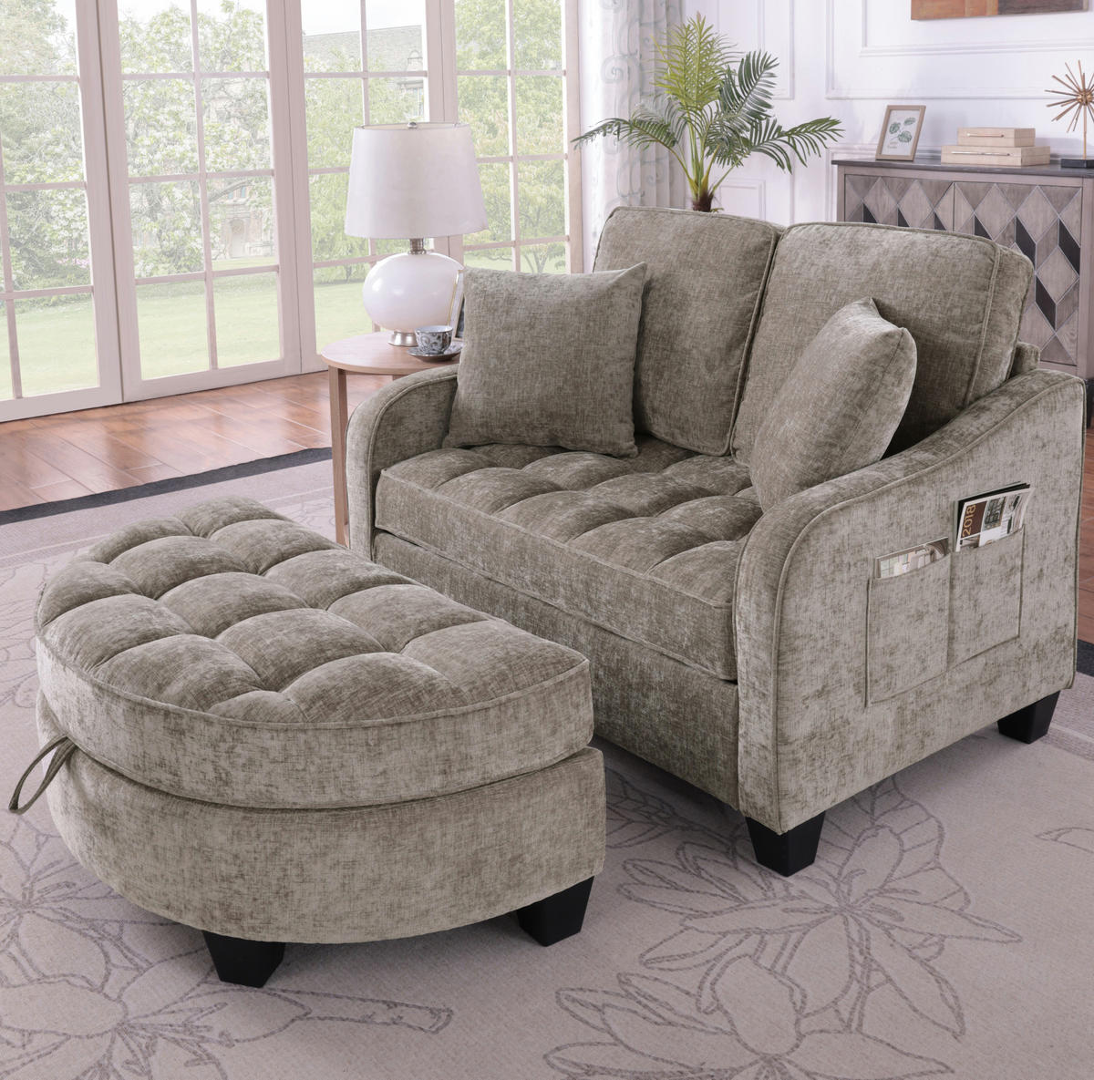 SOFA-BETT 132/129/93 cm aus Eukalyptusholz mit Aufbewahrungshocker Braun - Braun, Holz (129/93/132cm) - Modenvie